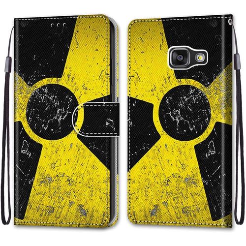 Coque Pour Samsung A310 Portefeuille Etui À Rabat En Pu Cuir Avec Motif,Poche Porte-Cartes,Multi-Usage Peint Housse Cuir Case Magnétique Noir Jaune Protection Pour Samsung Galaxy A3 2016/A310