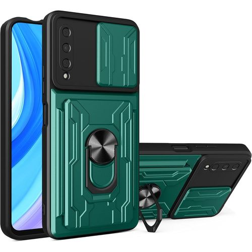 Coque Pour Huawei Y9s Protection De La Caméra Étui Lentille Coulissante Couverture Avec Support De Bague,Anti Rayures Anti Dérapant Pc Housse Pour Huawei Y9s,Vert Foncé