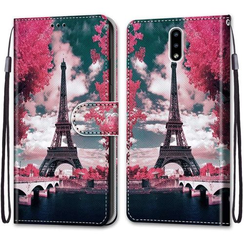 Coque Pour Nokia 2.3 Portefeuille Etui À Rabat En Pu Cuir Avec Motif,Poche Porte-Cartes,Multi-Usage Peint Housse Cuir Case Magnétique Tour Fleur Rose Protection Pour Nokia 2.3 6.2-Pouces