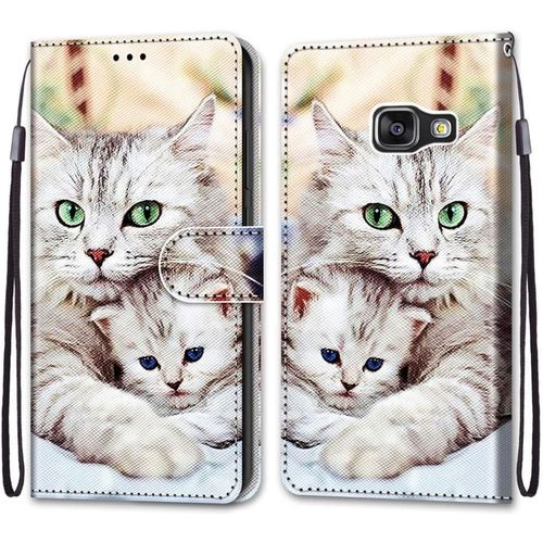 Coque Pour Samsunga310 Portefeuille Etui À Rabat En Pu Cuir Avec Motif,Poche Porte-Cartes,Multi-Usage Peint Housse Cuir Case Magnétique Gros Chaton Protection Pour Samsung Galaxy A3 2016/A310