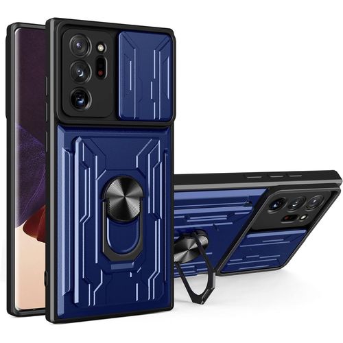 Coque Pour Samsung Galaxy Note20 Ultra Avec Protection D'objectif De Caméra Coulissante,Support De Bague,Souple Tpu + Dur Pc Etui De Protection Qualité Militaire Anti-Chute Antichoc Housse,Bleu