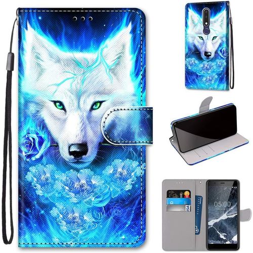 Cuir Pu Folio Etui Pour Nokia 3.1 Plus 6.0"" Coque Pochette Flip Housse Etui A Rabat Protection Résistant Aux Chocs Couverture Motif Loup Roi Rêve Avec Porte Carte Back Cover Nokia 3.1 Plus
