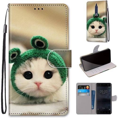 Cuir Pu Folio Etui Pour Nokia 5 Coque Pochette Flip Housse Etui A Rabat Protection Résistant Aux Chocs Couverture Motif Grenouille Chaton Avec Porte Carte Back Cover Nokia 5 2017 5.2-Pouces