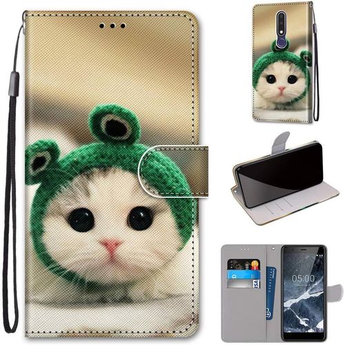 Cuir Pu Folio Etui Pour Nokia 3.1 Plus 6.0"" Coque Pochette Flip Housse Etui A Rabat Protection Résistant Aux Chocs Couverture Motif Grenouille Chaton Avec Porte Carte Back Cover Nokia 3.1 Plus