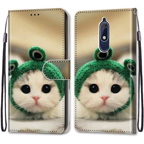 Cuir Pu Folio Etui Pour Nokia 5.1 Coque Pochette Flip Housse Etui Rabat Protection Résistant Chocs Couverture Motif Grenouille Chaton Avec Porte Carte Back Cover Nokia 5.1 5.5