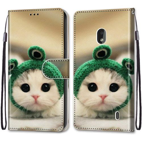 Cuir Pu Folio Etui Pour Nokia 2.2 Coque Pochette Flip Housse Etui A Rabat Protection Résistant Aux Chocs Couverture Motif Grenouille Chaton Avec Porte Carte Back Cover Nokia 2.2 5.71-Pouces