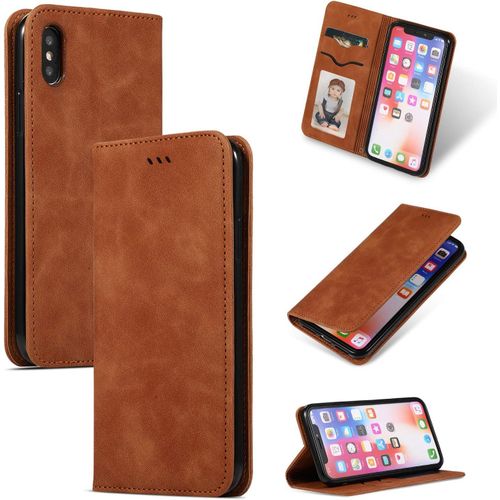 Étui Coque Pour Apple Iphone Xs Max 6.5"" Premium En Cuir Affaires Folding Folio Housse Téléphone Portable Étui Magnétique Loquet Pu Leather Rabat Wallet Case Cover Antichoc Housse,Marron