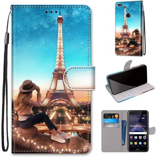 Etui À Rabat En Pu Cuir Pour Huawei P8 Lite 2017 Flip Portefeuille Coque De Protection Avec Motif Charmant Pochette En Simili Cuir Etui A Rabat Carte Fentes Coque,Tour De Fille Bleue