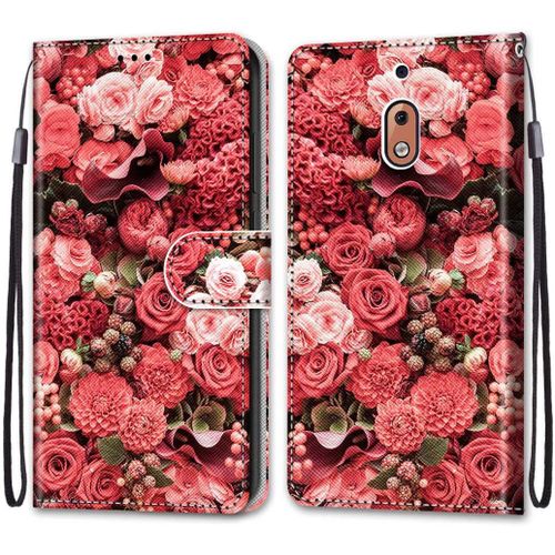 Etui À Rabat En Pu Cuir Pour Nokia 2.1 Flip Portefeuille Coque De Protection Avec Charmant Pochette En Simili Cuir Etui A Rabat Carte Fentes Coque Nokia 2.1 5.5"",Fleurs Rouges