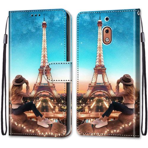 Etui À Rabat En Pu Cuir Pour Nokia 2.1 Flip Portefeuille Coque Protection Avec Motif Pochette En Simili Cuir Etui A Rabat Carte Fentes Coque Nokia 2.1 5.5"",Tour De Fille Bleue