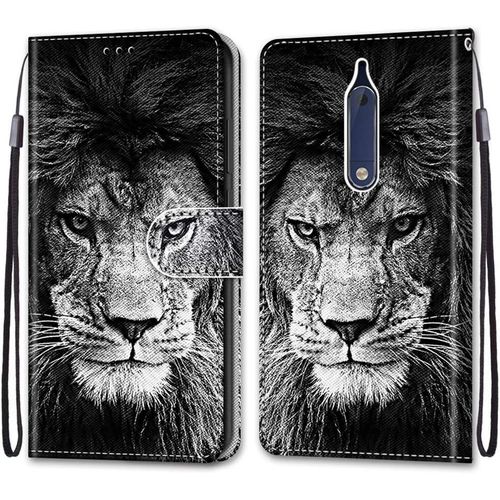 Etui À Rabat En Pu Cuir Pour Nokia 5 5.2"" Flip Coque De Protection Avec Motif Charmant Pochette En Simili Cuir Etui A Rabat Carte Fentes Coque Pour Nokia 5 5.2"",Tête De Lion