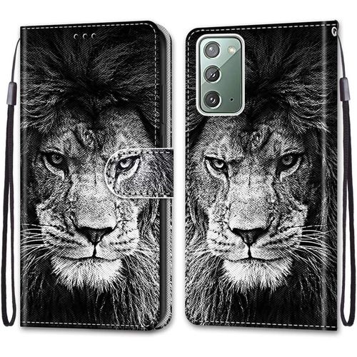 Etui À Rabat En Pu Cuir Pour Samsung Note20 Flip Coque De Protection Avec Motif Charmant Pochette En Simili Cuir Etui A Rabat Carte Fentes Coque Pour Samsung Galaxy Note20 6.7"",Tête De Lion