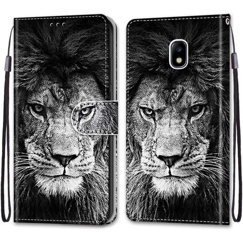 Etui À Rabat En Pu Cuir Pour Samsung J730f Flip Coque De Protection Avec Motif Charmant Pochette En Simili Cuir Etui A Rabat Carte Fentes Coque Pour Samsung Galaxy J7 2017/J730f,Tête De Lion