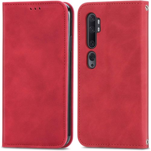 Étui Coque Pour Xiaomi Mi Note 10 Premium En Cuir Affaires Folding Folio Téléphone Étui Magnétique Loquet Pu Leather Rabat Wallet Case Cover Antichoc Housse Pour Xiaomi Mi Cc9 Pro,Rouge