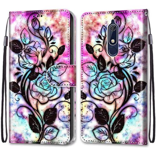 Housse À Rabat Portefeuille Pour Nokia 5.1,Coque En Cuir Pu Pour Nokia 5.1 5.5"",Etui Protection Motif Avec Fonction Support Magnétique Portables Case Pour Samsung J8,Fleurs Creuses