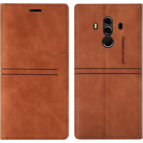 Coque Huawei Mate 10 Pro, Etui Portefeuille Huawei Mate 10 Pro Magnétique Tpu Antichoc Housse Cuir Premium En Cuir Pu Fentes Pour Cartes Etui À Rabat Pochette De Portefeuille Brun