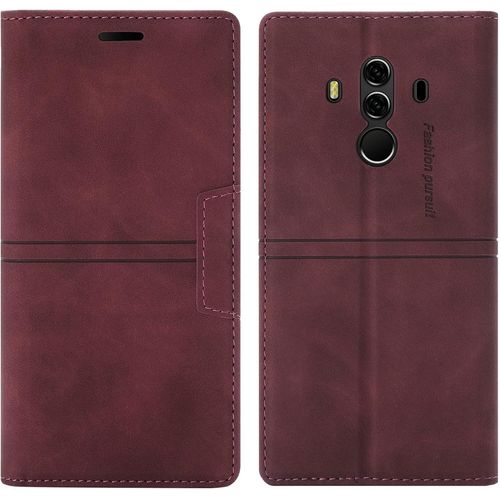 Coque Huawei Mate 10 Pro, Etui Portefeuille Huawei Mate 10 Pro Magnétique Tpu Antichoc Housse Cuir Premium En Cuir Pu Fentes Pour Cartes Etui À Rabat Pochette De Portefeuille Rouge