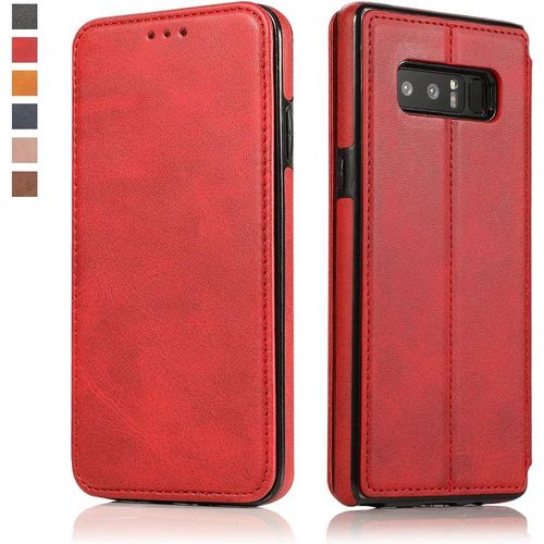 Coque Pour Galaxy Note 8, Coque Ultra Mince Cuir Pu Luxe Portefeuille À Aimant Antichoc Fente Carte Étui De Protection Housse Pour Samsung Galaxy Note 8 Rouge