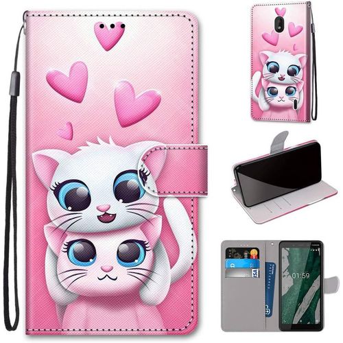Pochette Coque Pour Nokia 1 Plus Étui En Cuir Flip Lirves Pu Avec Tpu Silicone Antichoc Housse Support Portable Wallet Coque Élégant Protection Étui Pour Nokia 1 Plus,Deux Chats Aimants