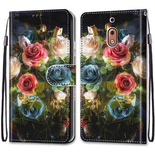 Pochette Coque Pour Nokia 2.1 Étui En Cuir Flip Lirves Pu Avec Tpu Silicone Antichoc Housse Support Portable Wallet Coque Élégant Protection Pour Nokia 2.1 5.5"",Grand Bouquet