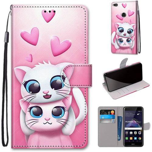 Pochette Coque Pour Huawei P8 Lite 2017 Honor 8 Lite Étui En Cuir Flip Lirves Pu Avec Tpu Silicone Antichoc Housse Support Portable Wallet Coque Élégant Protection Étui,Deux Chats Aimants
