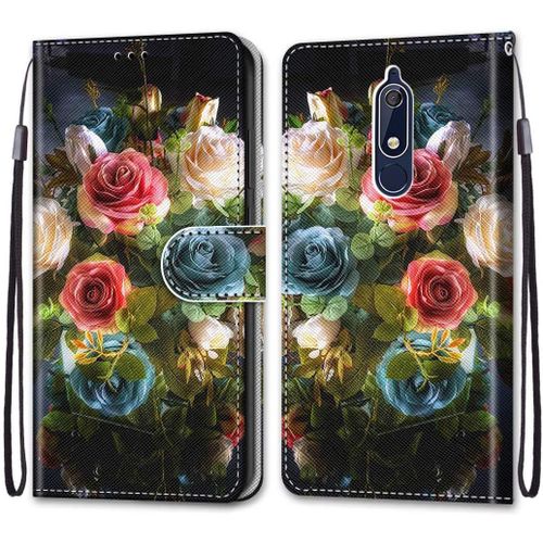 Pochette Coque Pour Nokia 5.1 Étui En Cuir Flip Lirves Pu Avec Tpu Silicone Antichoc Housse Support Portable Wallet Coque Élégant Protection Pour Nokia 5.1 5.5"",Grand Bouquet