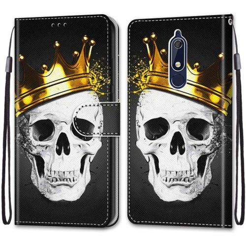 Housse À Rabat Portefeuille Pour Nokia 5.1,Coque En Cuir Pu Pour Nokia 5.1 5.5"",Etui Protection Motif Avec Fonction Support Magnétique Portables Case Pour Samsung J8,Crâne Couronne