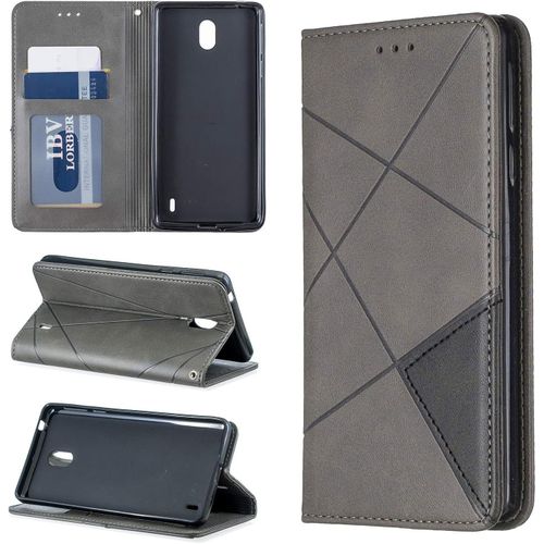 Pu Cuir Coque Nokia 1 Plus 5.45"" Étui De Protection Portefeuille Rhombique Magnétique Loquet À Rabat Clapet Wallet Étui En Simili Cuir Support Porte Carte Antichoc Cover Housse,Gris