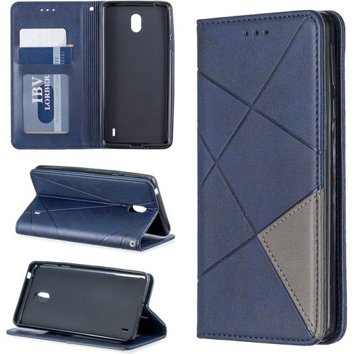 Pu Cuir Coque Nokia 1 Plus 5.45"" Étui De Protection Portefeuille Rhombique Magnétique Loquet À Rabat Clapet Wallet Étui En Simili Cuir Support Porte Carte Antichoc Cover Housse,Bleu