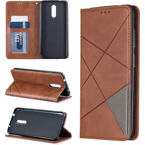 Pu Cuir Coque Nokia 3.2 Étui De Protection Portefeuille Rhombique Magnétique Loquet À Rabat Clapet Wallet Étui En Simili Cuir Support Porte Carte Antichoc Cover Housse,Marron