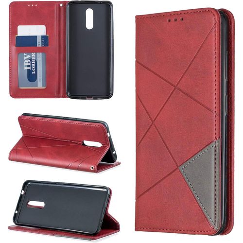 Pu Cuir Coque Nokia 3.2 Étui De Protection Portefeuille Rhombique Magnétique Loquet À Rabat Clapet Wallet Étui En Simili Cuir Support Porte Carte Antichoc Cover Housse,Rouge
