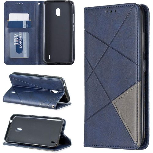 Pu Cuir Coque Nokia 2.2 Étui De Protection Portefeuille Rhombique Magnétique Loquet À Rabat Clapet Wallet Étui En Simili Cuir Support Porte Carte Antichoc Cover Housse,Bleu