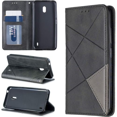 Pu Cuir Coque Nokia 2.2 Étui De Protection Portefeuille Rhombique Magnétique Loquet À Rabat Clapet Wallet Étui En Simili Cuir Support Porte Carte Antichoc Cover Housse,Noir