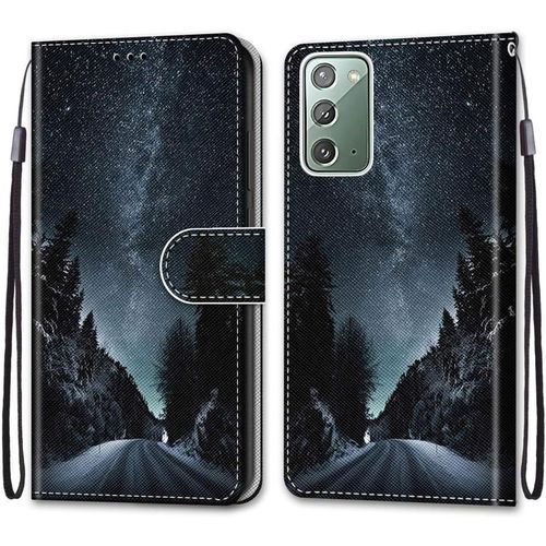 Pochette Coque Pour Samsung Galaxy Note20 Étui En Cuir Flip Lirves Pu Silicone Antichoc Housse Support Portable Wallet Élégant Protection Étui Pour Samsung Note20,Route De Nuit Noire