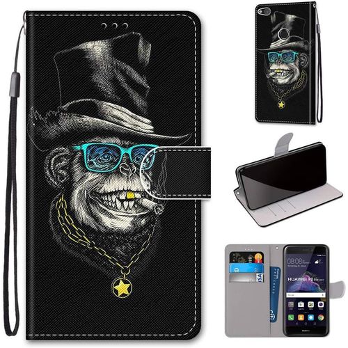 Etui En Pu 360 Protection Full Cuir Pour Huawei P8 Lite 2017 Coque Flip Case Housse À Rabat Portefeuille Étui Et Silicone Interne Cover Anti Choc Poche Motif Singe Riche Protection Bumper