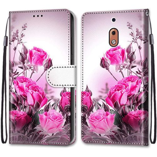Etui En Pu Cuir Coque Pour Nokia 2.1 Folio Housse Magnétique Bouquet De Roses Étui A Rabat Portefeuille Antichoc Porte Carte Flip Stand Case Protective Cover Nokia 2.1 5.5