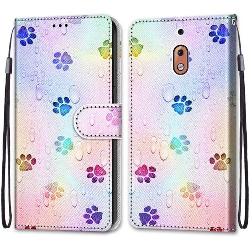 Etui En Pu Cuir Coque Pour Nokia 2.1 Flip Folio Housse Magnétique Empreinte De Couleur Étui A Rabat Portefeuille Antichoc Porte Carte Flip Stand Case Protective Nokia 2.1 5.5