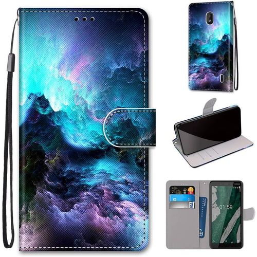 Etui En Pu 360 Protection Full Cuir Pour Nokia 1 Plus 5.45"" Coque Flip Case Housse À Rabat Portefeuille Étui Et Silicone Interne Cover Anti Choc Poche Motif Nuage Coloré Protection Bumper