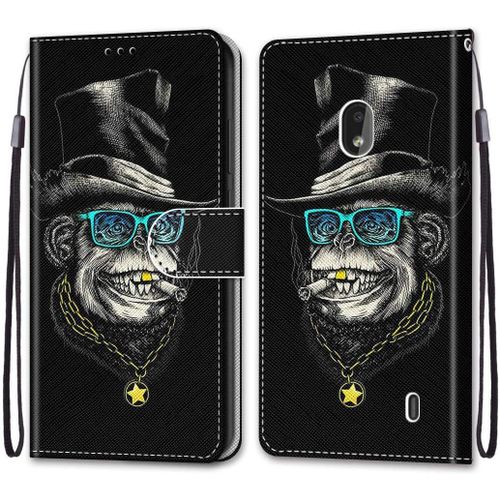 Etui En Pu 360 Protection Full Cuir Pour Nokia 2.2 Coque Flip Case Housse À Rabat Portefeuille Étui Et Silicone Interne Cover Anti Choc Poche Motif Singe Riche Protection Bumper