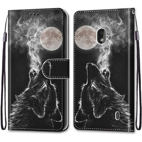 Etui En Pu 360 Protection Full Cuir Pour Nokia 2.2 Coque Flip Case Housse À Rabat Portefeuille Étui Et Silicone Interne Cover Anti Choc Poche Motif Cri De Loup Protection Bumper