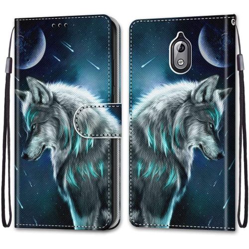 Etui En Pu Cuir Coque Pour Nokia 3.1 Flip Folio Housse Magnétique Loup Modèle Étui A Rabat Portefeuille Antichoc Porte Carte Housse Flip Stand Case Protective Cover Nokia 3.1 Nokia 3 2018