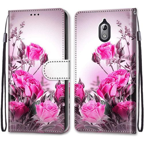 Etui En Pu Cuir Coque Pour Nokia 3.1 Flip Folio Housse Magnétique Bouquet De Roses Étui A Rabat Portefeuille Antichoc Porte Carte Housse Flip Stand Case Protective Cover Nokia 3 2018 5.2