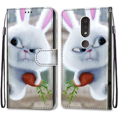 Etui En Pu Cuir Coque Pour Nokia 4.2 Flip Folio Housse Magnétique Carotte Lapin Blanc Étui A Rabat Portefeuille Antichoc Porte Carte Housse Flip Stand Case Protective Nokia 4.2 5.71-Pouces