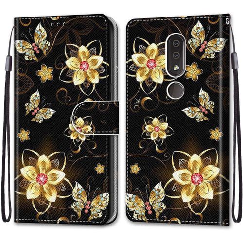 Etui En Pu Cuir Coque Pour Nokia 4.2 Flip Folio Housse Magnétique Papillon D'or Étui A Rabat Portefeuille Antichoc Porte Carte Housse Flip Stand Case Protective Cover Nokia 4.2 5.71-Pouces