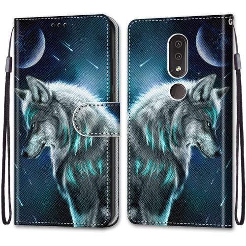 Etui En Pu Cuir Coque Pour Nokia 4.2 Flip Folio Housse Magnétique Loup Modèle Étui A Rabat Portefeuille Antichoc Porte Carte Housse Flip Stand Case Protective Cover Nokia 4.2 5.71-Pouces
