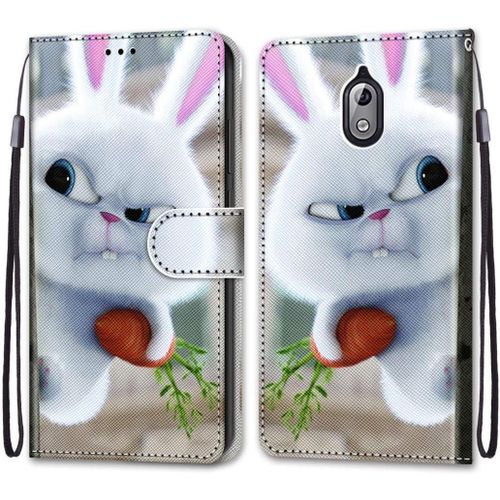 Etui En Pu Cuir Coque Pour Nokia 3.1 Flip Folio Housse Magnétique Carotte Lapin Blanc Étui A Rabat Portefeuille Antichoc Porte Carte Housse Flip Stand Case Protective Nokia 3.1 Nokia 3 2018