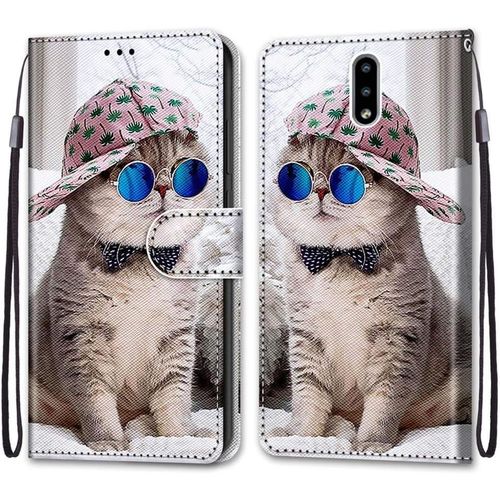 Etui En Pu 360 Protection Full Cuir Pour Nokia 2.3 Coque Flip Case Housse À Rabat Portefeuille Étui Et Silicone Interne Cover Anti Choc Poche Motif Chat À Lunettes Bleu Protection Bumper