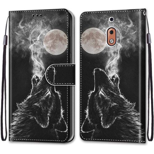Etui En Pu 360 Protection Full Cuir Pour Nokia 2.1 5.5"" Coque Flip Case Housse À Rabat Portefeuille Étui Et Silicone Interne Cover Anti Choc Poche Motif Cri De Loup Protection Bumper