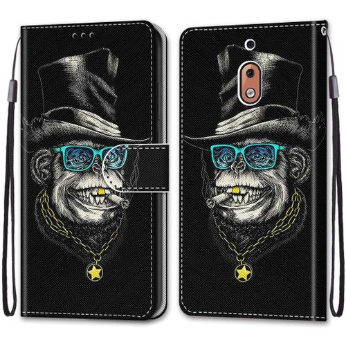 Etui En Pu 360 Protection Full Cuir Pour Nokia 2.1 5.5"" Coque Flip Case Housse À Rabat Portefeuille Étui Et Silicone Interne Cover Anti Choc Poche Motif Singe Riche Protection Bumper
