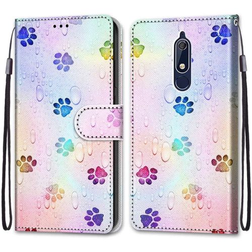 Etui En Pu Cuir Coque Pour Nokia 5.1 Flip Folio Housse Magnétique Empreinte De Couleur Étui A Rabat Portefeuille Antichoc Porte Carte Flip Stand Case Protective Nokia 5.1 5.5